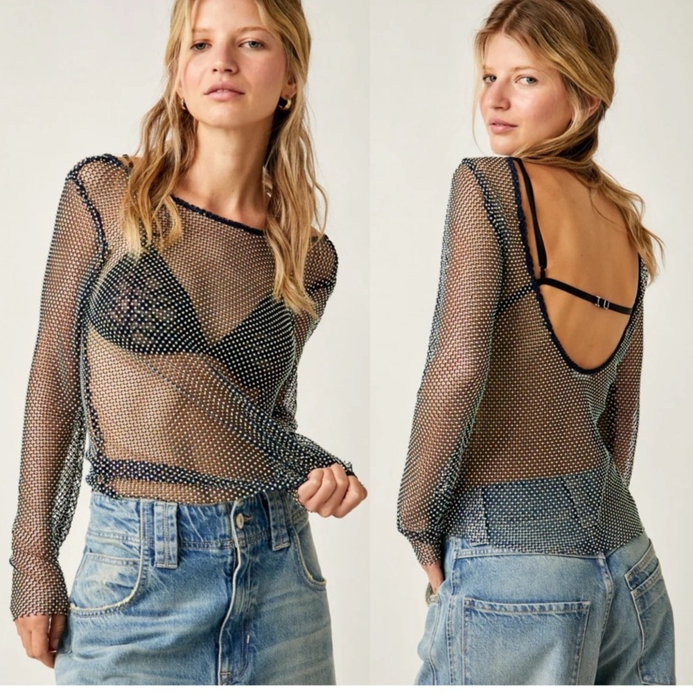 🎉Sale🎉NWT FREE PEOPLE Filter Finish Low Back Long Sleeve top in Navy/marine - S